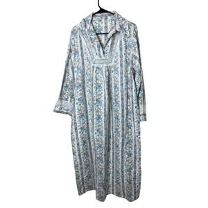 Vintage Merville Floral Stripe Nightgown XL Long Sleeve Button Front